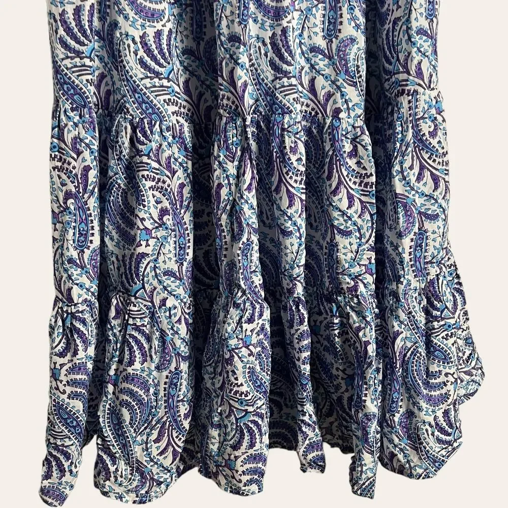 J.Crew Tiered Cotton Voile Purple Paisley Print Maxi Dress Size XS